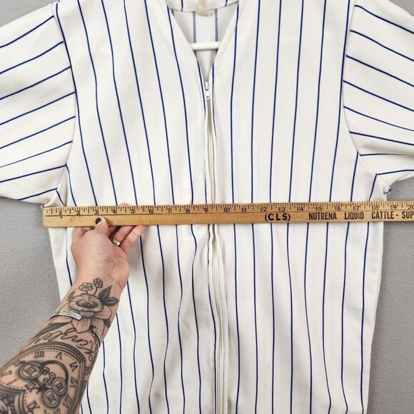 Vtg Blank Blue Pin Stripe Southern Athletic Baseball Jersey Shirt Zip Up Medium - Picture 4 of 6